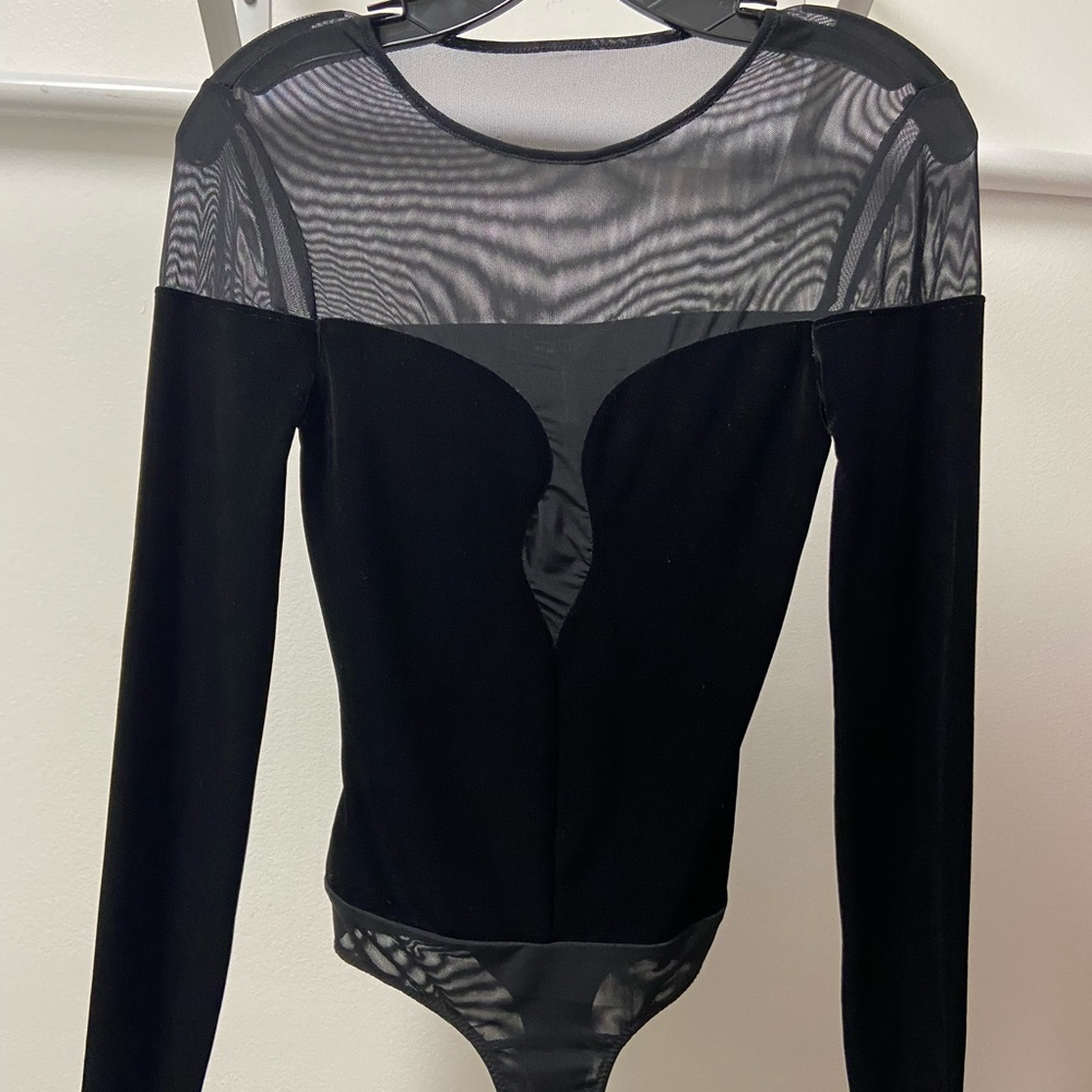 BCBG MaxAzria sheer and velvet black bodysuit